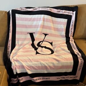 Victoria's Secret Striped Pink and Black Blanket